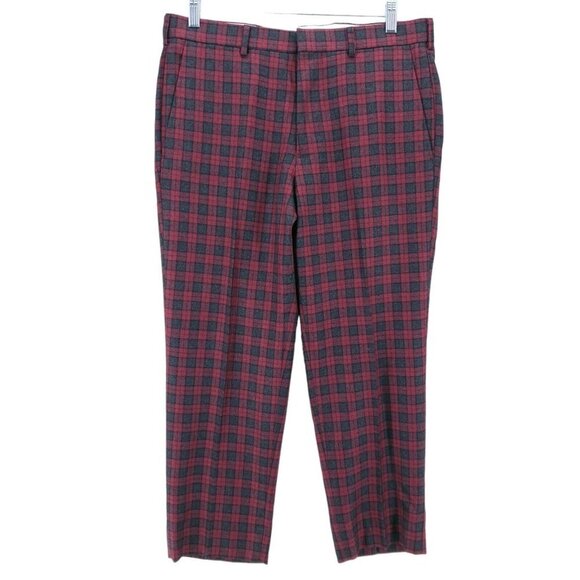 BROOKS BROTHERS Regent Lanificio Italy Wool Red Gray Check Pants Size 34 HEMMED! - Picture 1 of 9